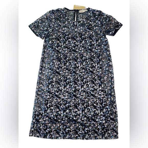 MICHAEL Michael Kors Millefleur Blue & Silver Sequined Shift Dress Size - Picture 11 of 17
